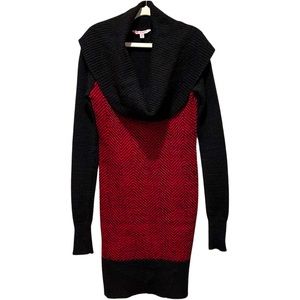 Candie's Cowlneck Sweater Dress Black Red XS